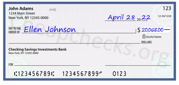 20068.00 dollars written on a check