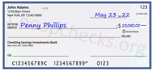 20080.00 dollars written on a check