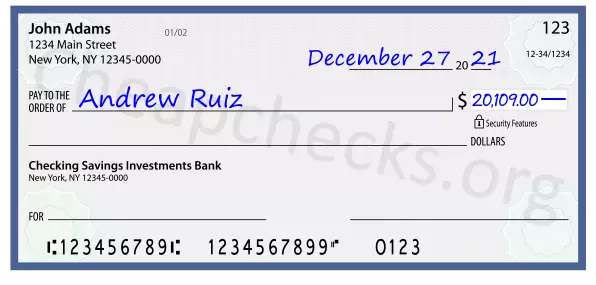 20109.00 dollars written on a check