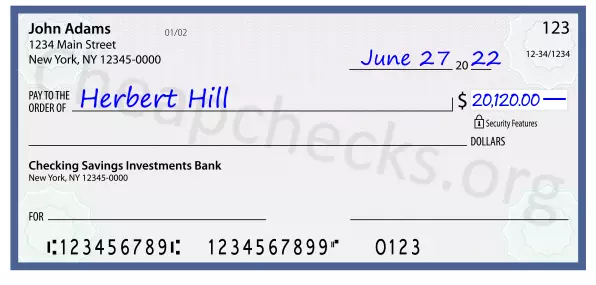 20120.00 dollars written on a check