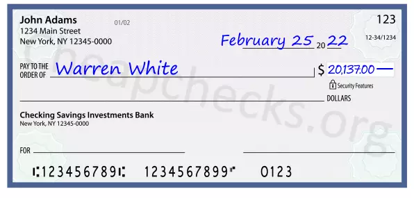 20137.00 dollars written on a check