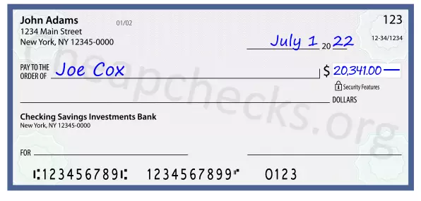 20341.00 dollars written on a check