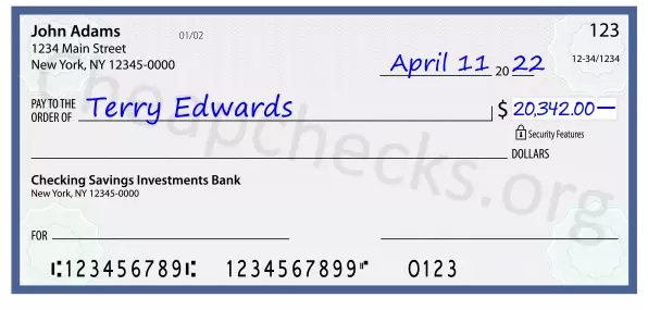 20342.00 dollars written on a check