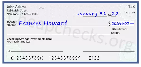 20345.00 dollars written on a check