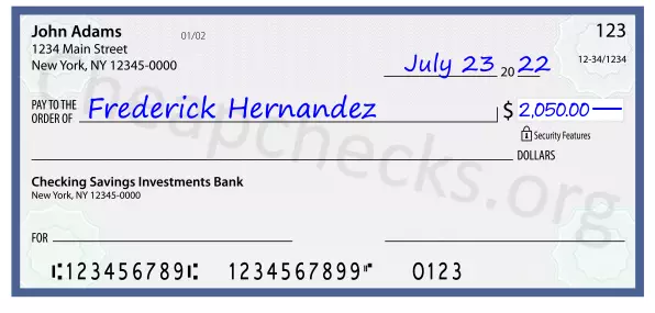 2050.00 dollars written on a check