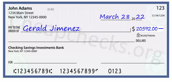 20592.00 dollars written on a check