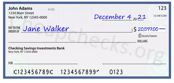 20597.00 dollars written on a check