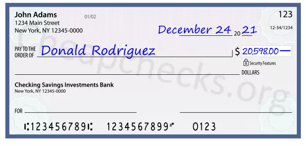 20598.00 dollars written on a check