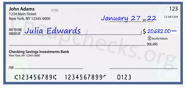 20682.00 dollars written on a check