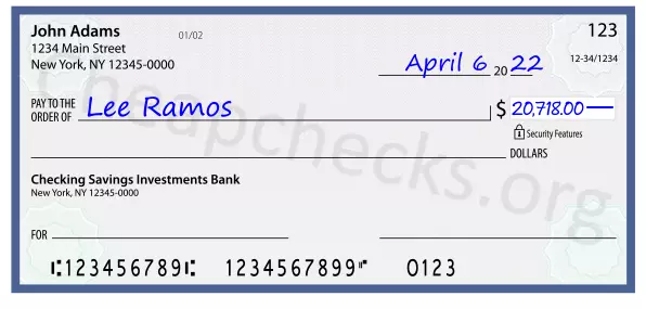 20718.00 dollars written on a check