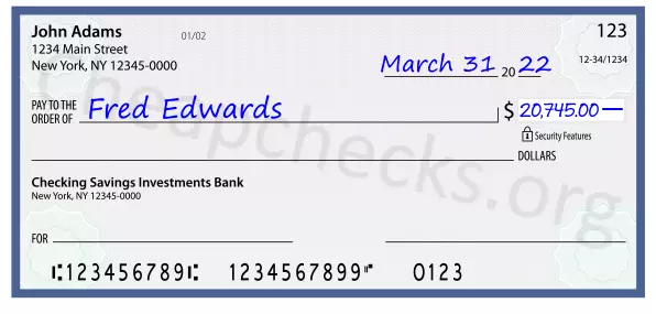 20745.00 dollars written on a check