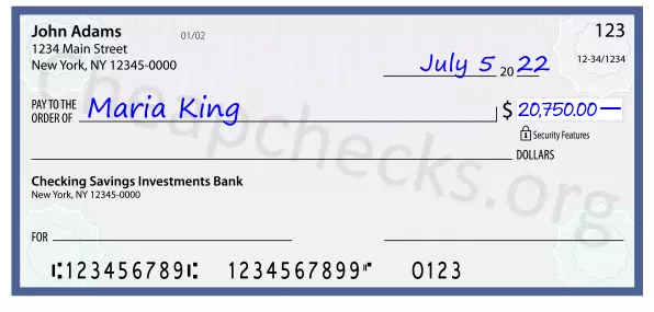 20750.00 dollars written on a check