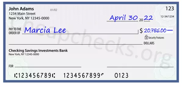 20786.00 dollars written on a check