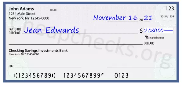 2080.00 dollars written on a check