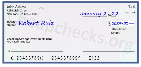 20847.00 dollars written on a check