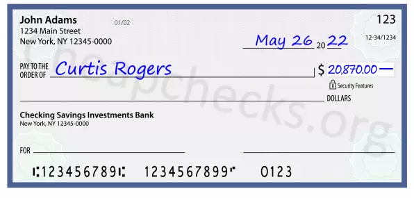 20870.00 dollars written on a check