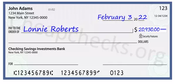 20930.00 dollars written on a check