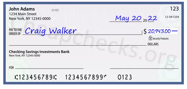 20943.00 dollars written on a check