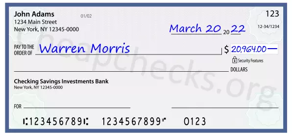 20964.00 dollars written on a check