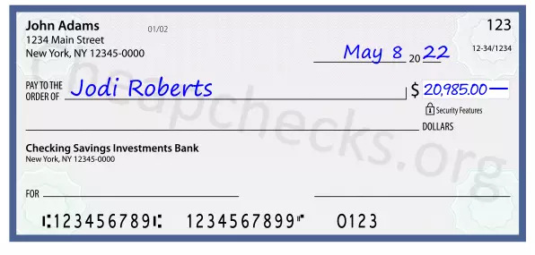 20985.00 dollars written on a check