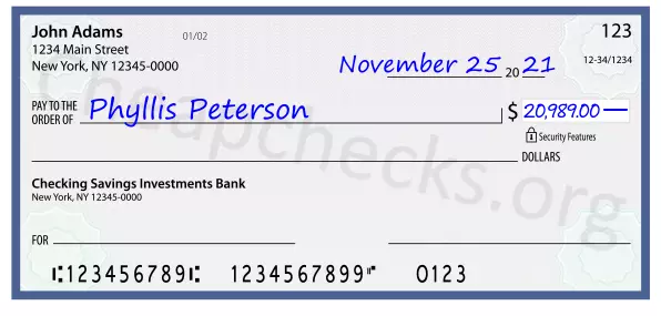 20989.00 dollars written on a check