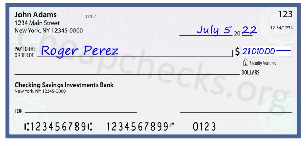 21010.00 dollars written on a check