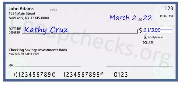 2113.00 dollars written on a check