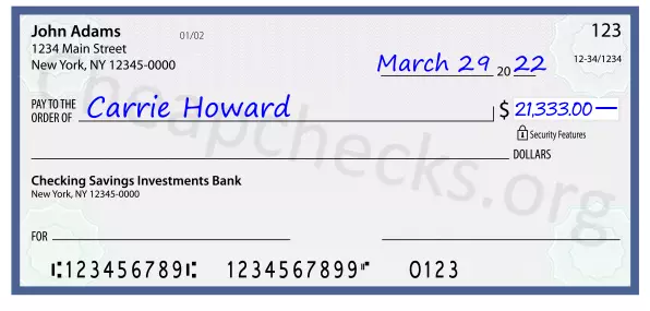 21333.00 dollars written on a check