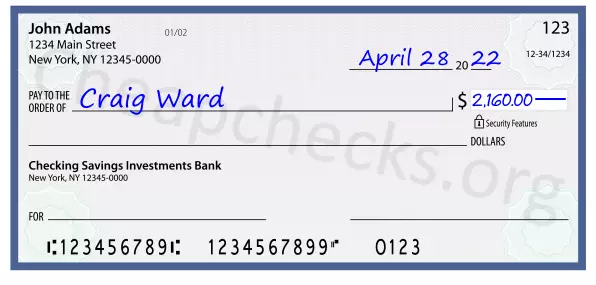 2160.00 dollars written on a check