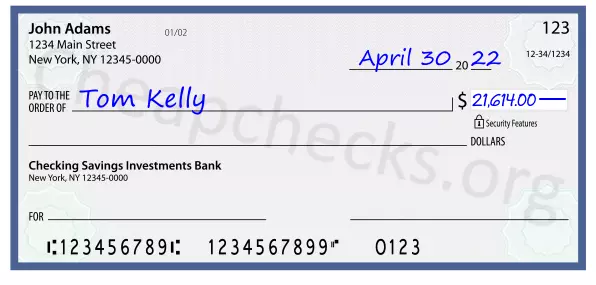 21614.00 dollars written on a check