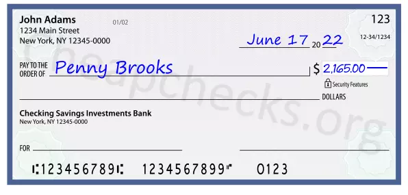 2165.00 dollars written on a check