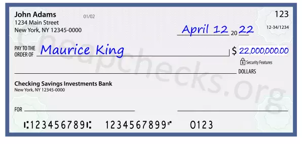 22000000.00 dollars written on a check
