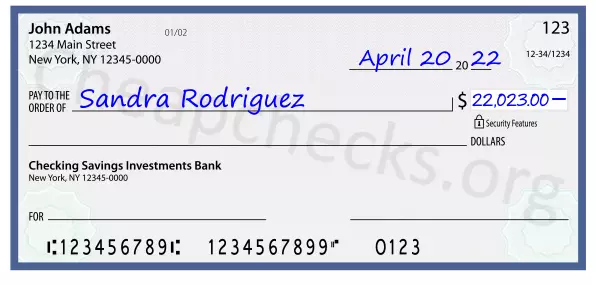 22023.00 dollars written on a check