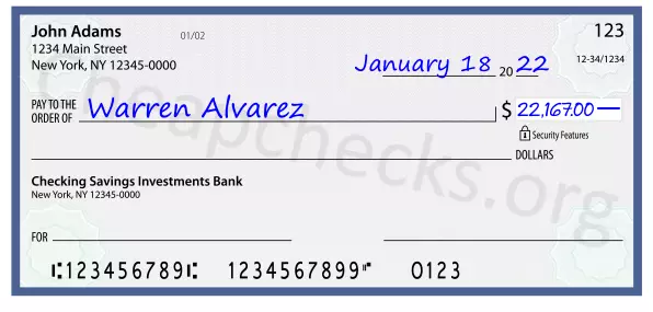 22167.00 dollars written on a check