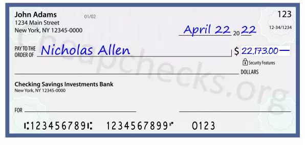 22173.00 dollars written on a check