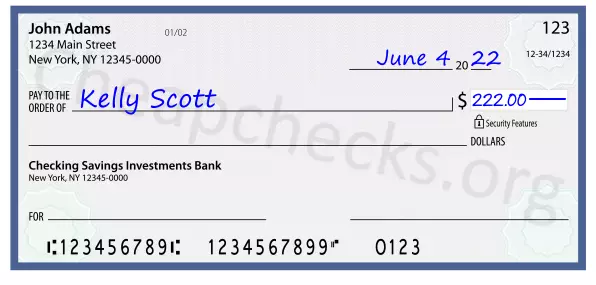 222.00 dollars written on a check