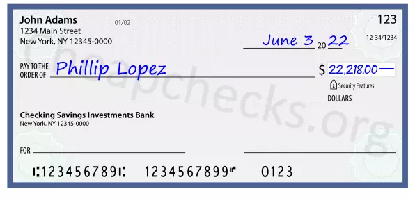 22218.00 dollars written on a check