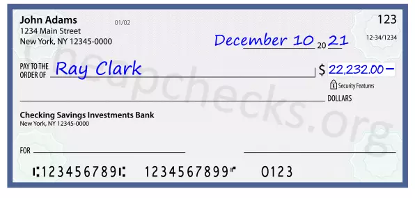 22232.00 dollars written on a check