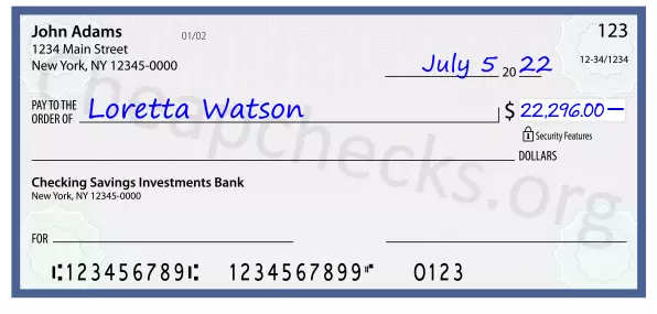 22296.00 dollars written on a check