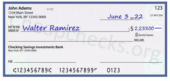 2233.00 dollars written on a check