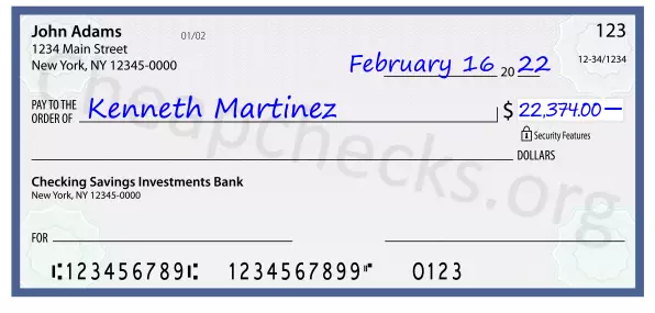 22374.00 dollars written on a check