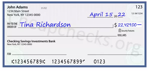 22429.00 dollars written on a check