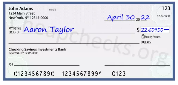 22609.00 dollars written on a check