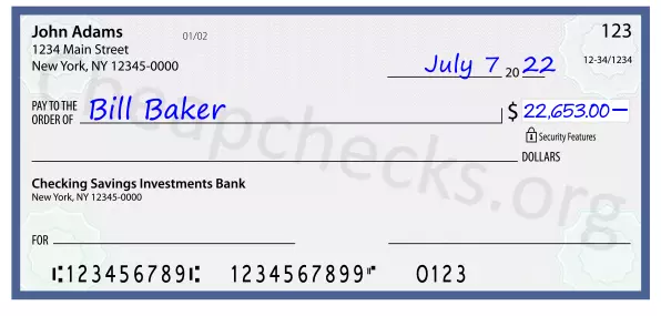 22653.00 dollars written on a check