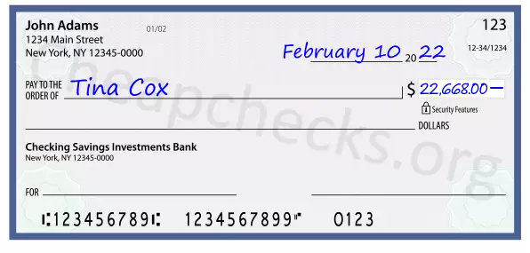 22668.00 dollars written on a check