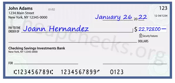 22728.00 dollars written on a check