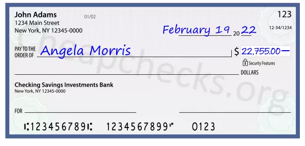 22755.00 dollars written on a check