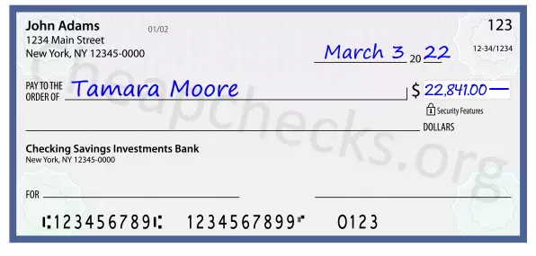 22841.00 dollars written on a check