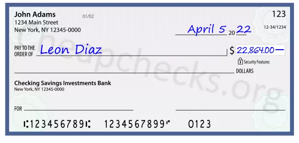 22864.00 dollars written on a check