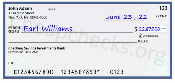 22878.00 dollars written on a check